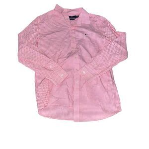 Vineyard Vines Boys Whale Shirt Long Sleeve Button Up Dressy Pink White Check XL